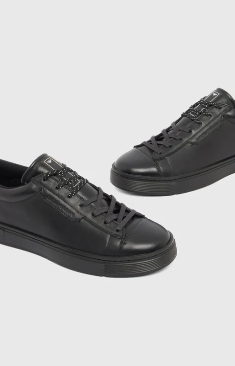 Dark blue leather sneakers — снимка 4
