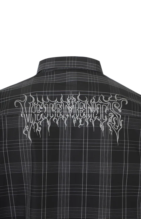 Cotton Shirt with Silver Logo in Black and Grey Check — снимка 2