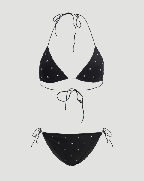 Stud-Embellished Bikini Set in Black