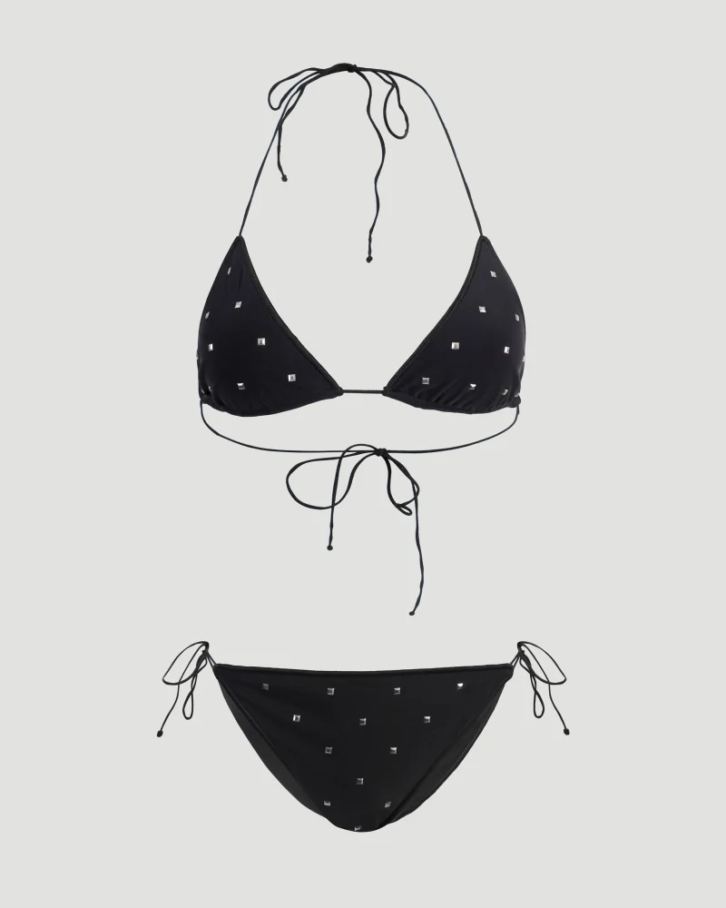 Stud-Embellished Bikini Set in Black