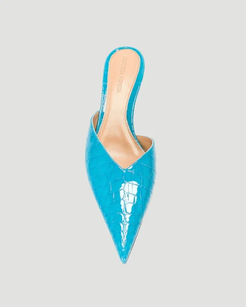 Punta Croc-Effect Leather Mules in Pool — снимка 6