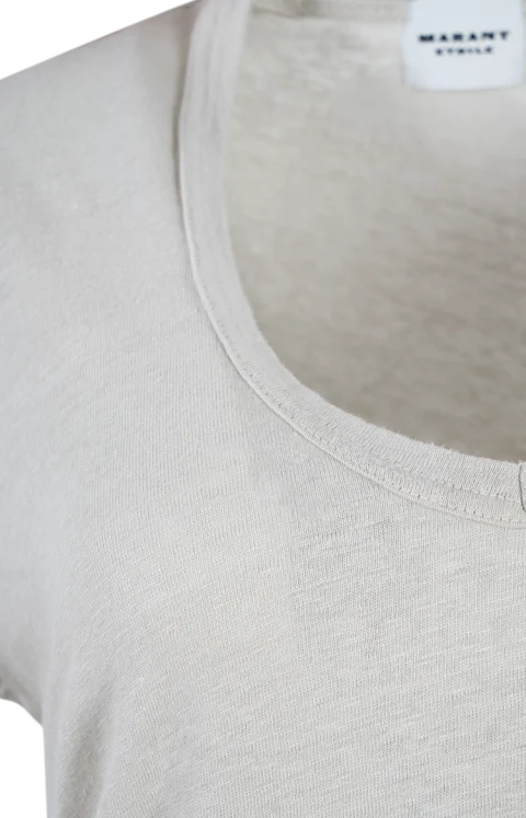 Zankou Short-Sleeve Linen T-Shirt in Ecru — снимка 2