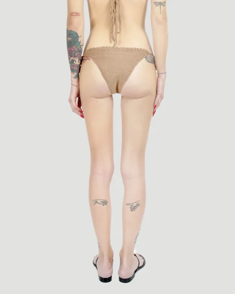 Pearl Crochet String Bottoms in Brown — снимка 3