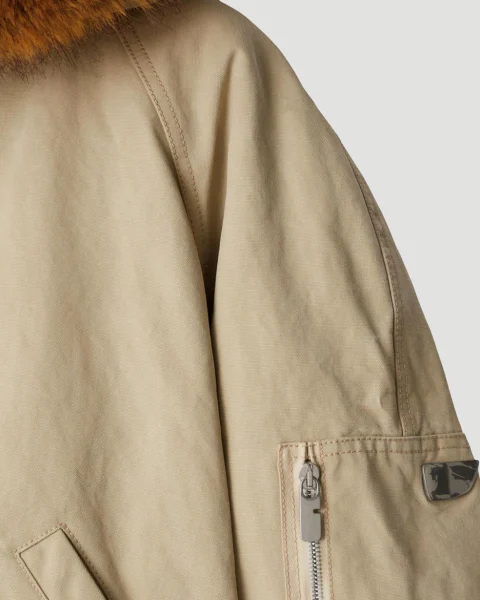 Faux Fur Trim Cotton Bomber Jacket — снимка 3