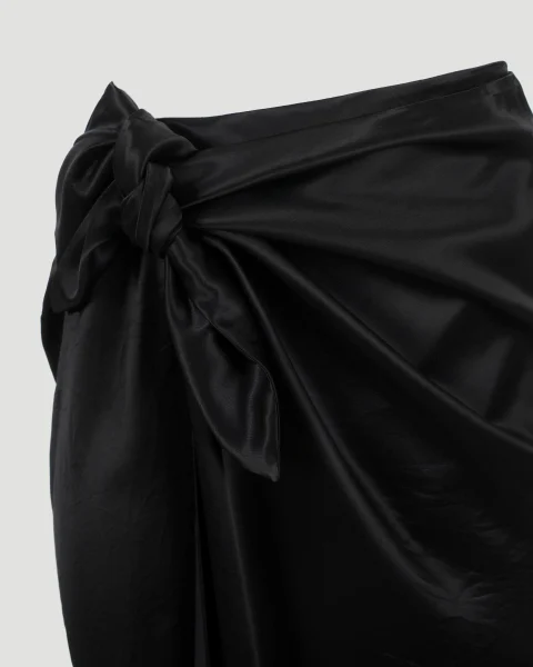 Satin Wrap Skirt in Black — снимка 3