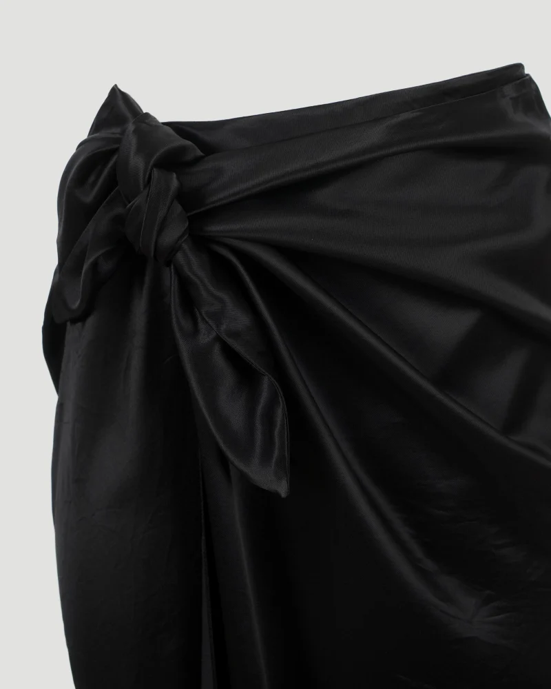 Satin Wrap Skirt in Black — снимка 3