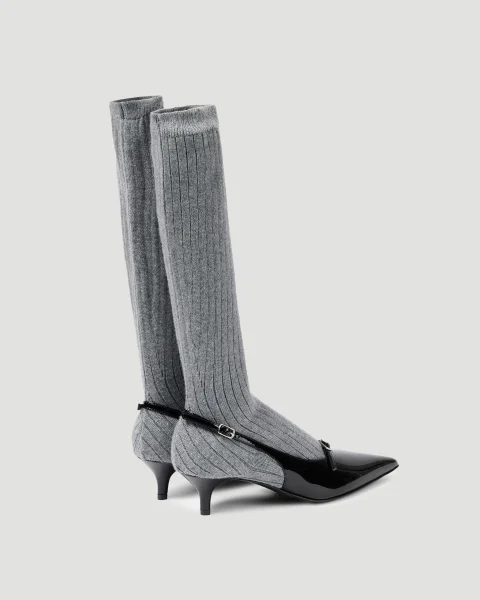 Patent Leather Slingback Pumps with Socks — снимка 2