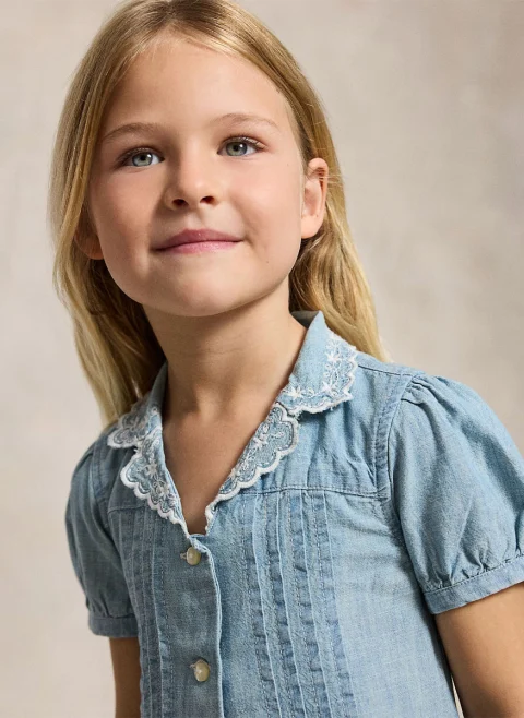 Рокля от деним с бродерия Ralph Lauren Kids 2-6 — снимка 3