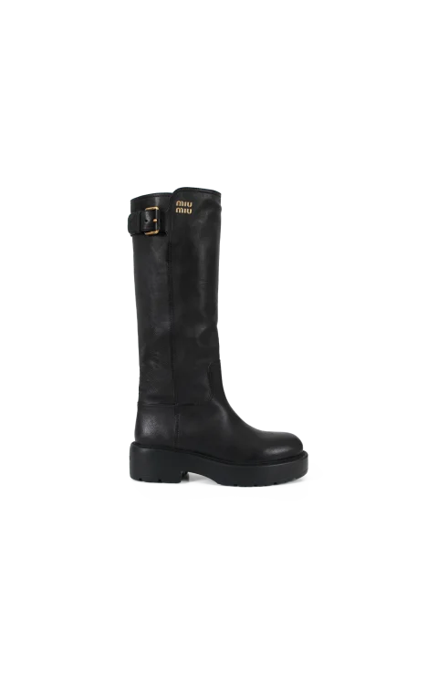 Leather Knee-High Lug-Sole Boots