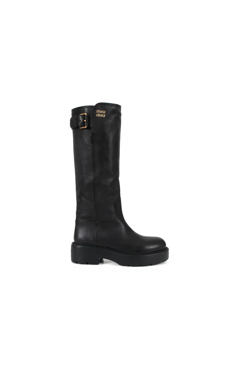 Leather Knee-High Lug-Sole Boots