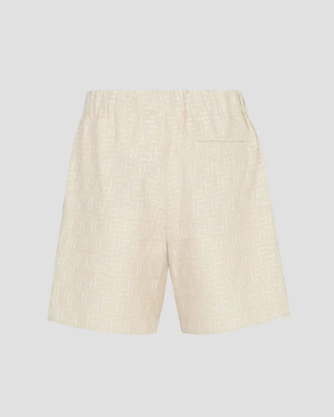 Beige Linen FF Jacquard Shorts — снимка 2