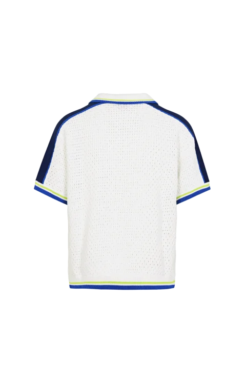 White & Blue Short Sleeve Crochet Shirt — снимка 2