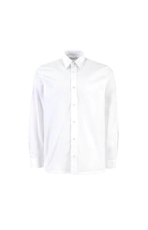 Slim Fit Shirt in White Poplin with Givenchy Embroidery