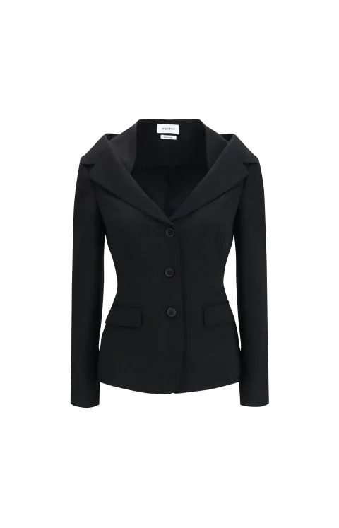Off-the-Shoulder Harness Jacket in Black