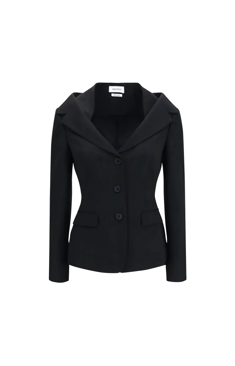 Off-the-Shoulder Harness Jacket in Black