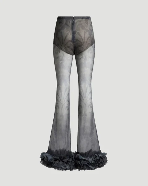 Printed Silk Trousers with Ruching — снимка 2