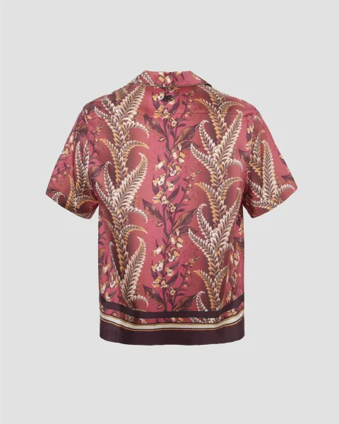 Silk Flower Print Short Sleeve Shirt in Brick Red — снимка 3