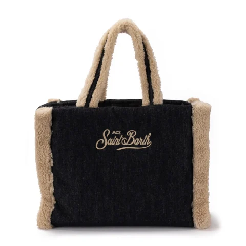 Дамска чанта деним Vanity Shearling SAINT BARTH — снимка 6