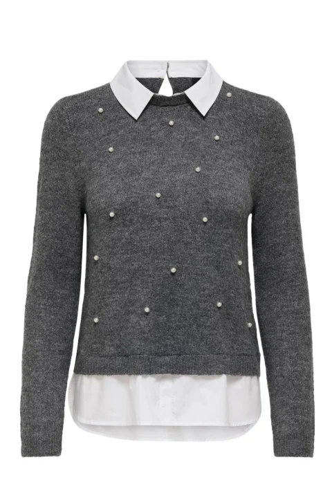 Плетено Onldolly Ls Woven Mix Pearl Pull Knt 15353350 BS000087 medium grey melange