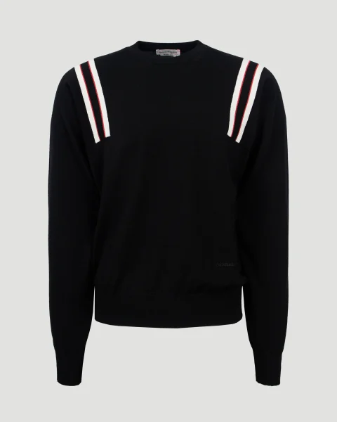 Striped-Detail Pullover in Black, White and Red