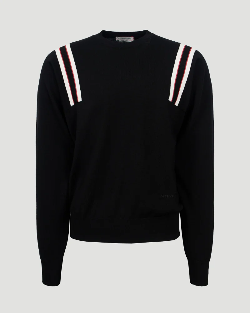 Striped-Detail Pullover in Black, White and Red