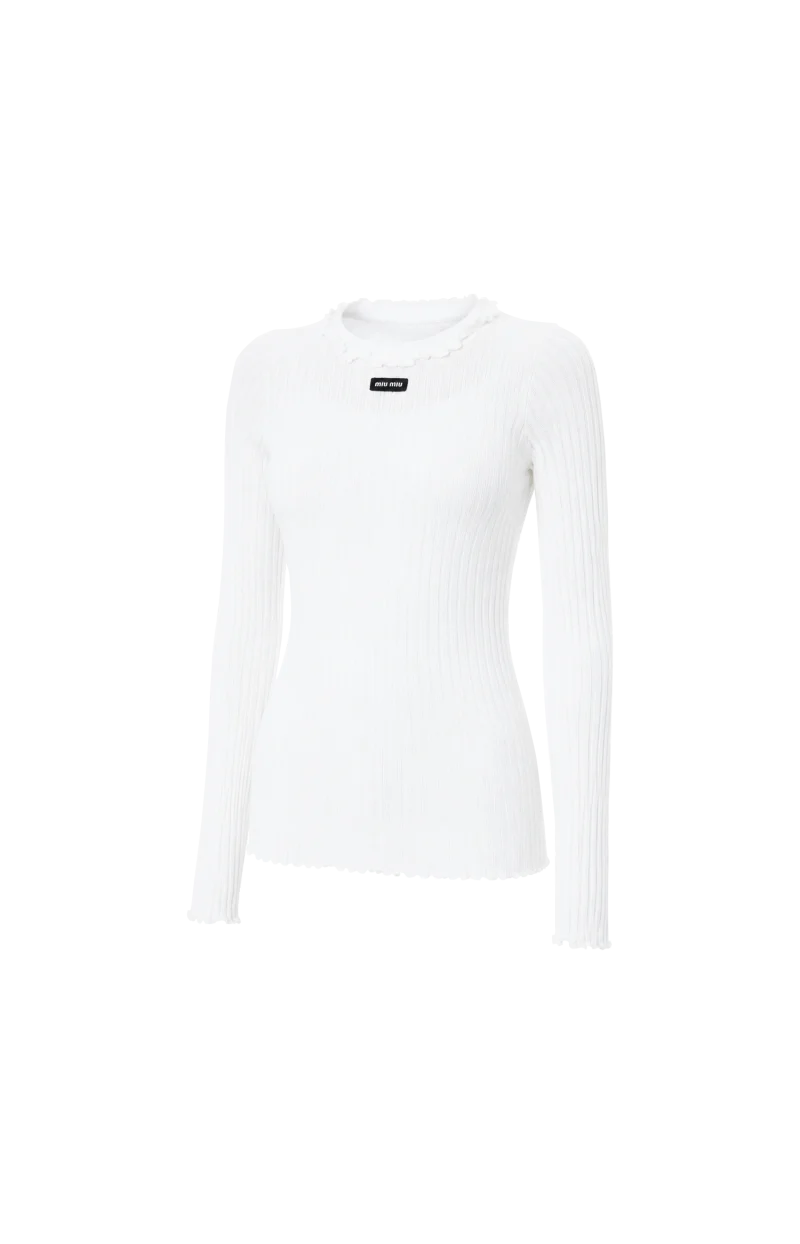Silk Crew-Neck Sweater in White — снимка 2