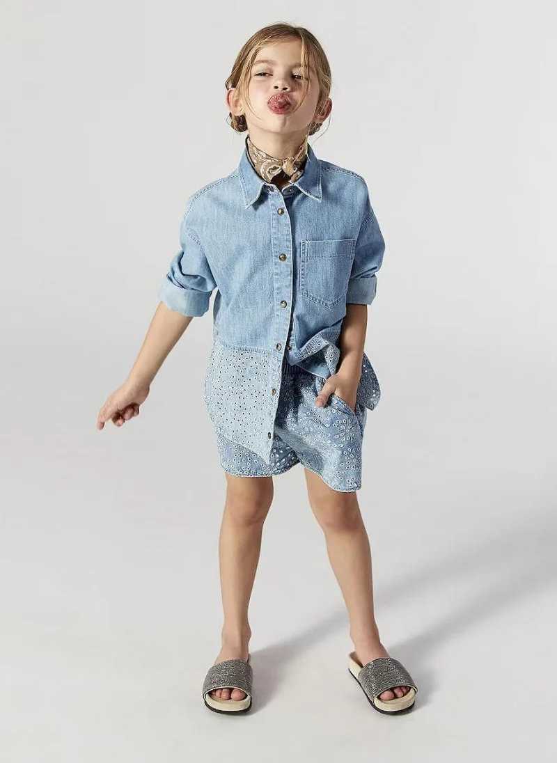 Къс панталон от деним Brunello Cucinelli Kids 8-10 — снимка 3