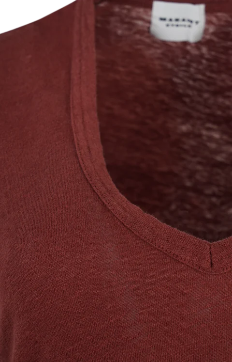 Zankou Short-Sleeve Linen T-Shirt in Dark Rust — снимка 2