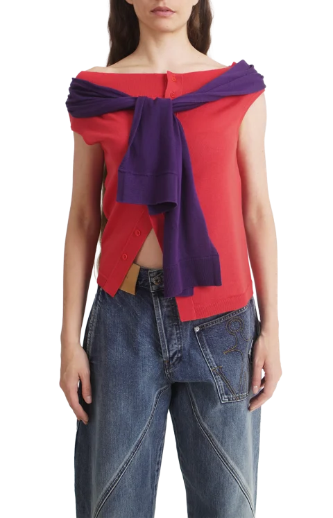 Off Shoulder Tank Top in Red & Violet — снимка 2
