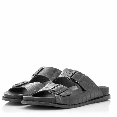 Дамски равни чехли VERANO – 030.24.059 CROCCO BLACK — снимка 3