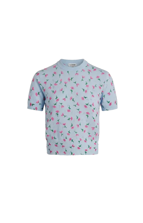 Cotton Blend Printed T-Shirt in Blue