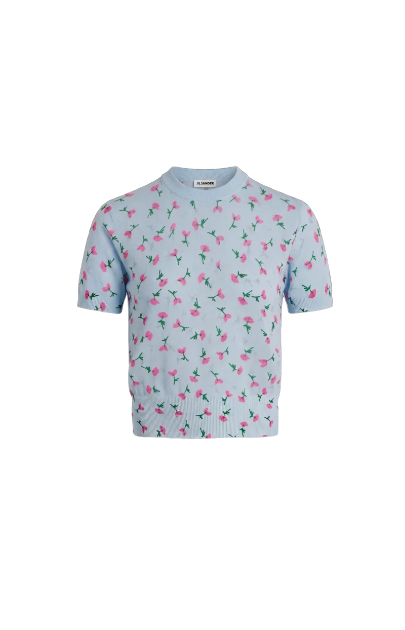 Cotton Blend Printed T-Shirt in Blue