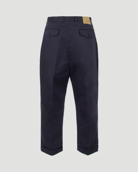 Cotton Carrot Oversized Trousers in Navy Blue — снимка 3