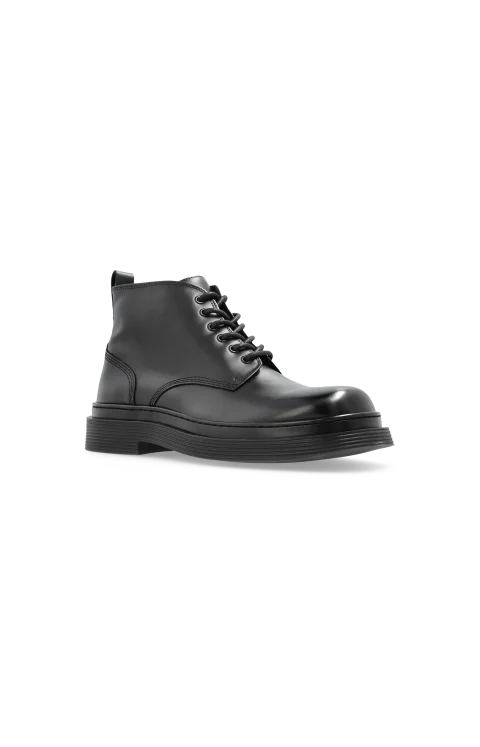 Leather Lace-Up Ankle Boots in Black — снимка 2