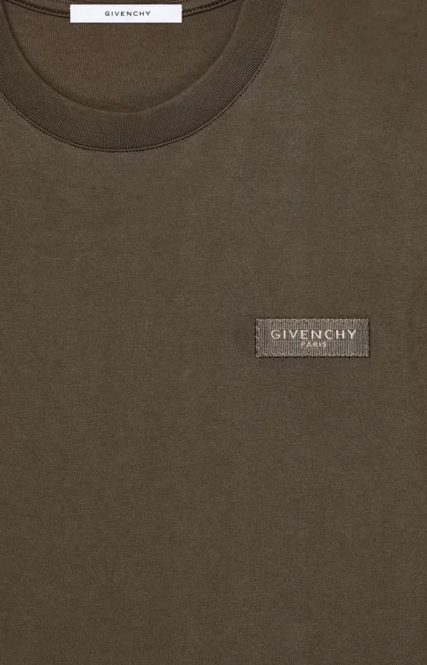 T-Shirt in Brown Cotton with Givenchy Paris Gros Grain — снимка 2