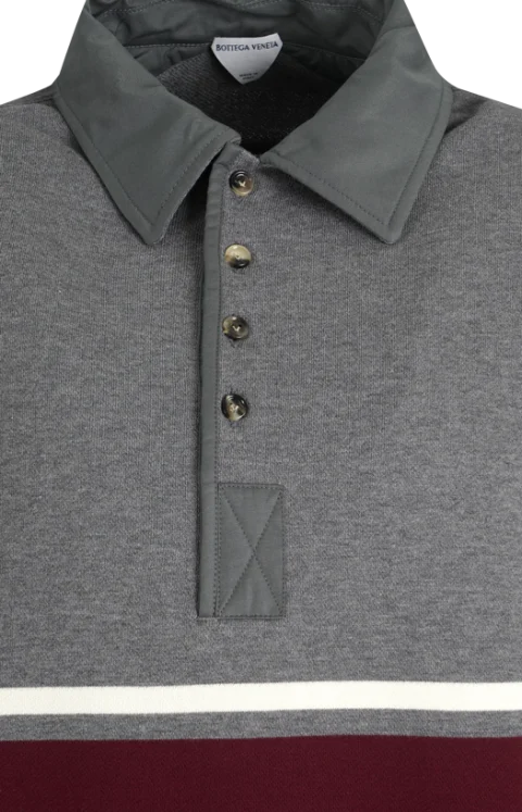 Striped Cotton Polo Shirt in Grey — снимка 2