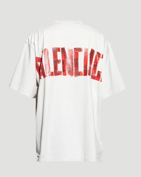 Security Tape Logo Oversized T-Shirt in White and Red — снимка 2