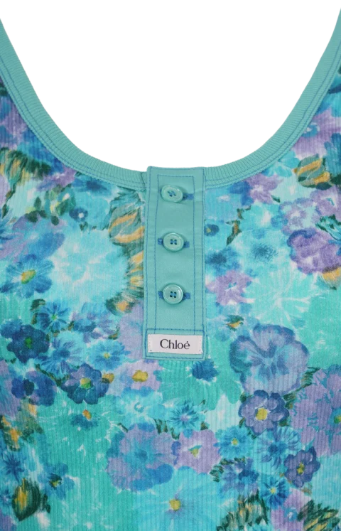 Floral Ribbed Cotton-Blend Tank Top — снимка 2