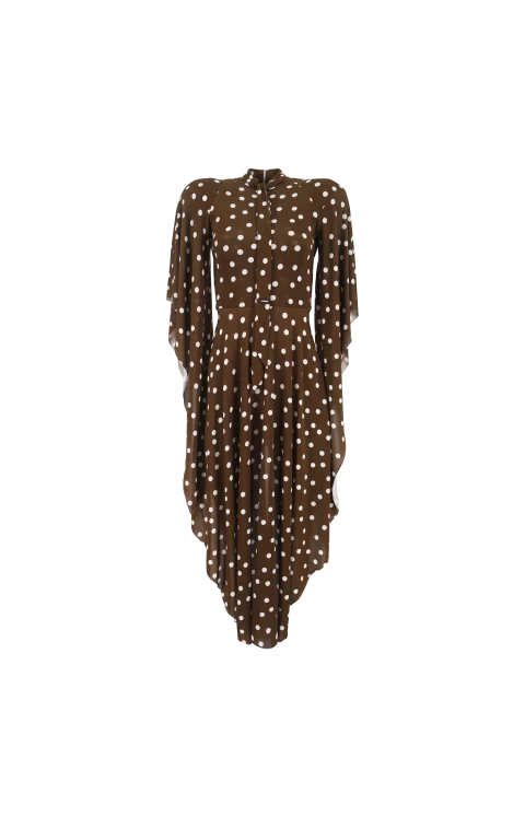 Polka-Dot Draped Midi Dress