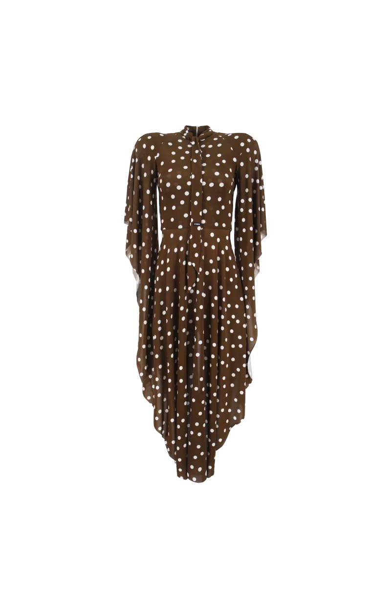 Polka-Dot Draped Midi Dress
