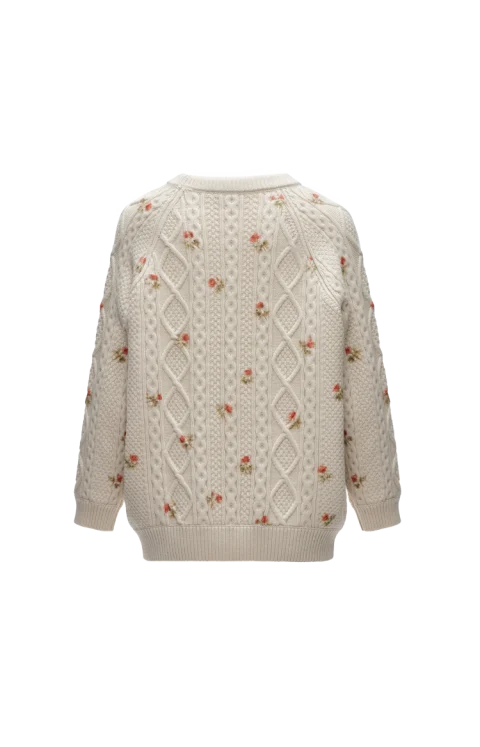 Floral Cable-Knit Sweater in Cream — снимка 2