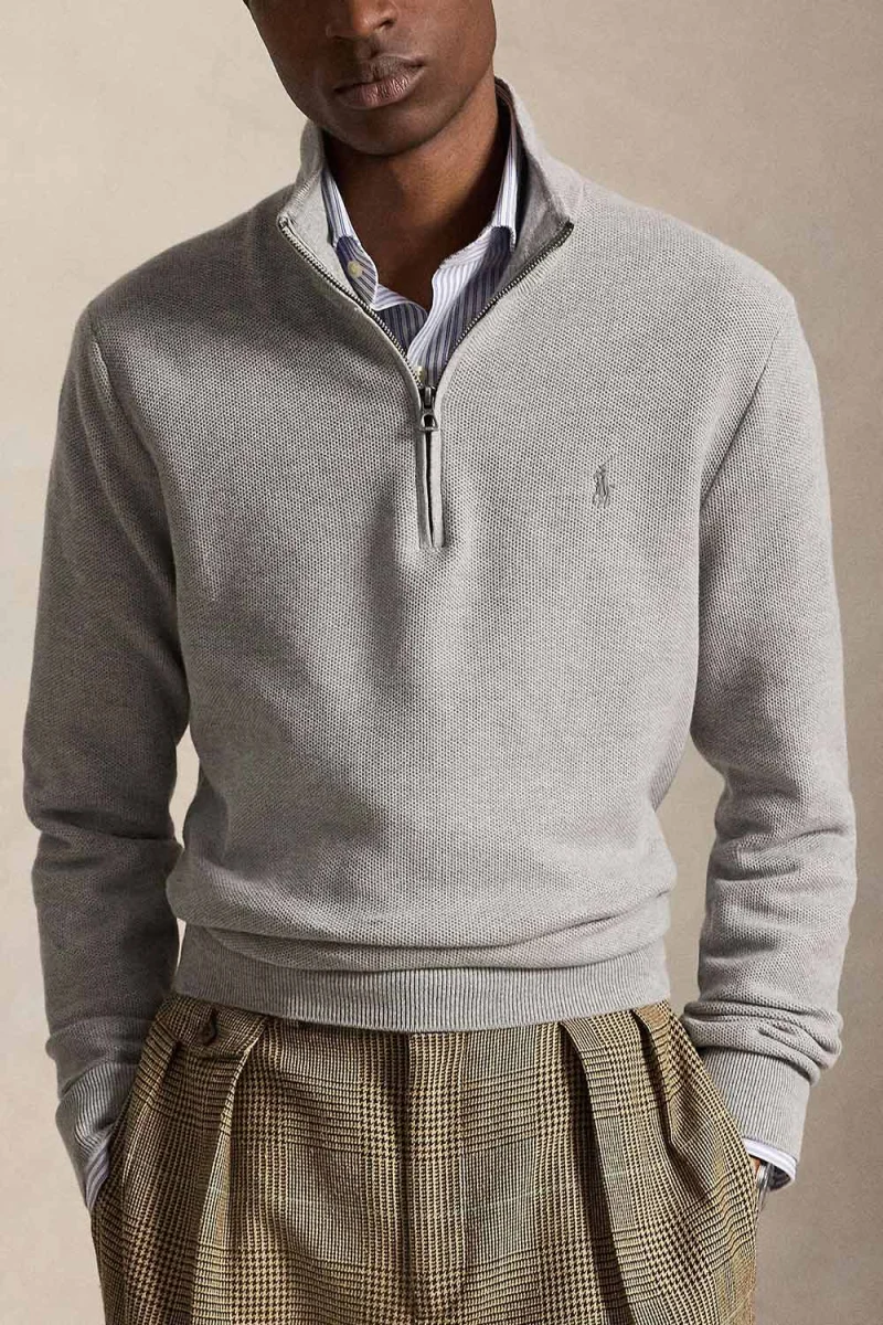 Плетено 32/2 Cotton-Half Zip 710B18060009 020 grey — снимка 2