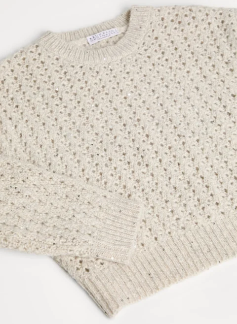 Пуловер с апликирани пайети Brunello Cucinelli Kids 8-10 — снимка 3