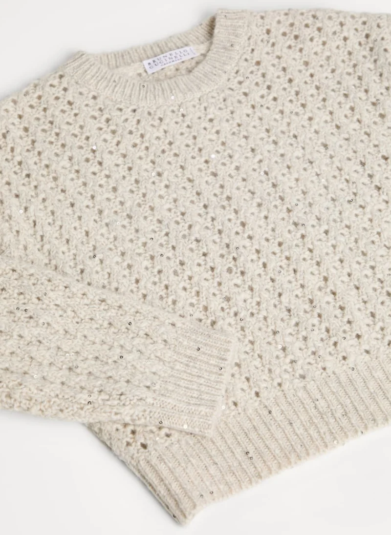 Пуловер с апликирани пайети Brunello Cucinelli Kids 8-10 — снимка 3