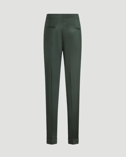 Cropped Stretch Wool Trousers in Dark Green — снимка 2