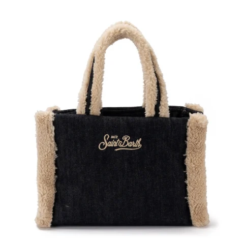 Дамска чанта деним Colette Shearling SAINT BARTH — снимка 6