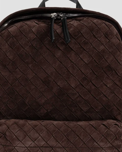 Medium Intrecciato Backpack in Brown Suede — снимка 3