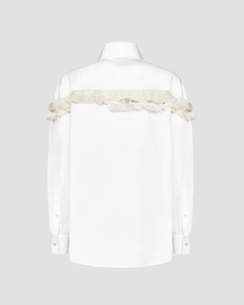 Slashed Creponne Detail Oversized Shirt in Optical White — снимка 2