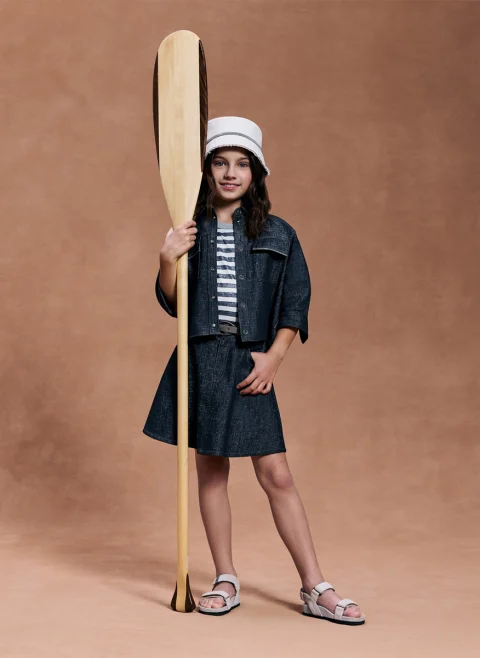 Тишърт от лен с монили Brunello Cucinelli Kids 4-6 — снимка 5