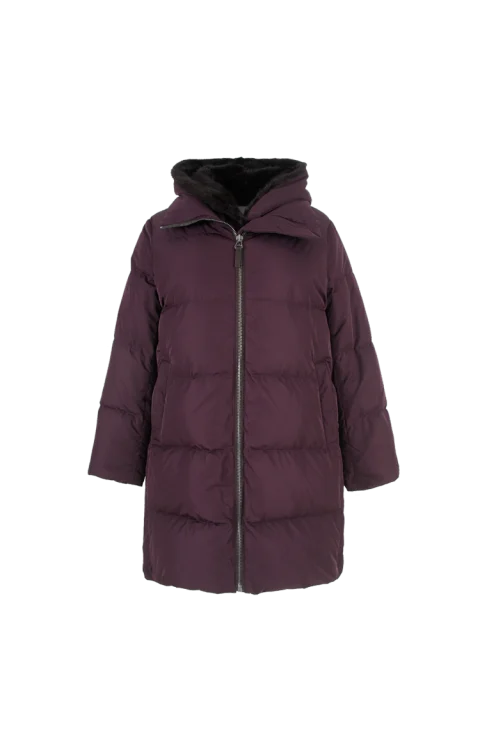 "A" Line Down Jacket in Mink Fur in Burgundy